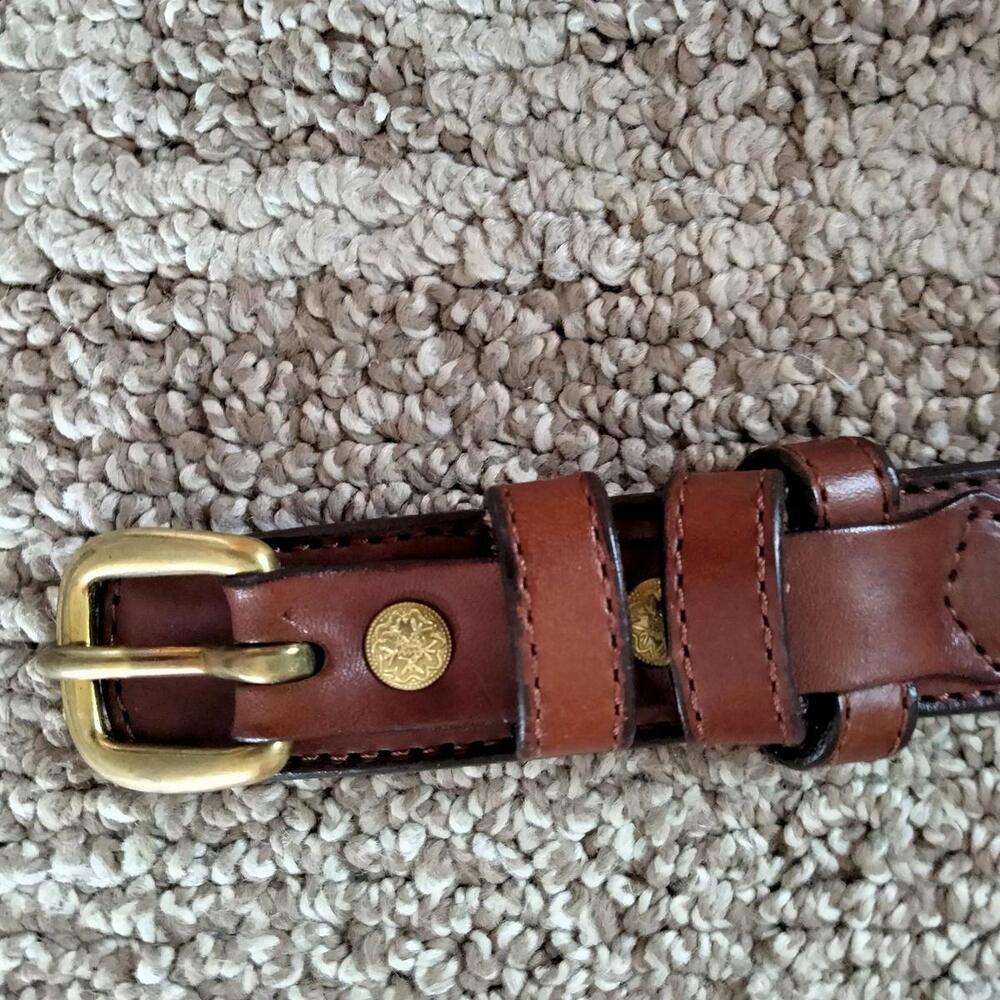 Gingerich Leather Mens Western Belt Size 50 Brown Harness Brass Studded USA 8575 - Picture 4 of 8